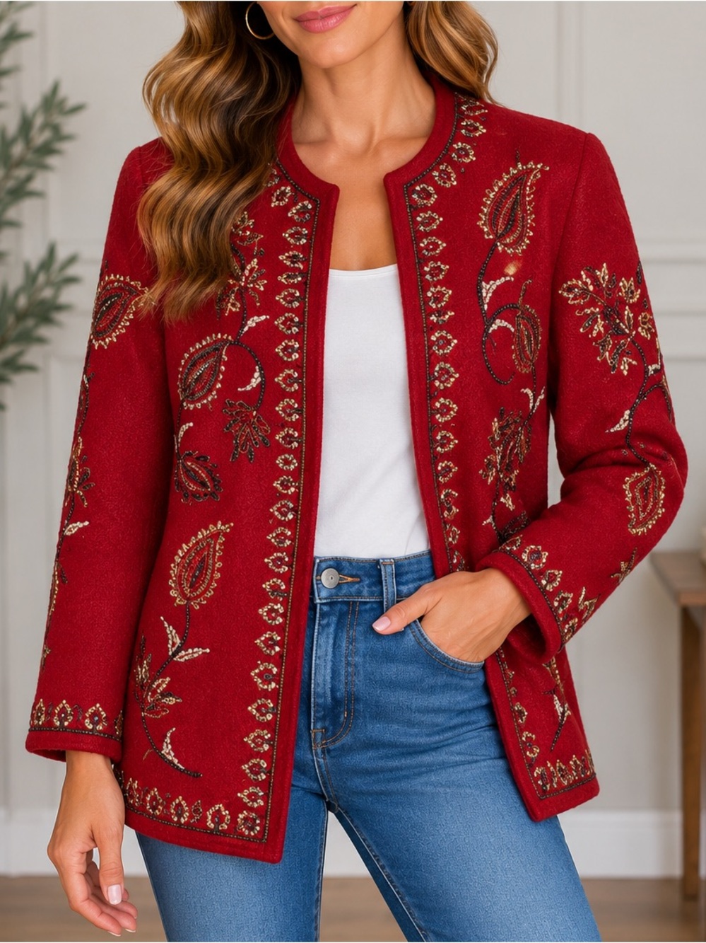 Jolie Eric Gaskins Embroidered Wool Jacket